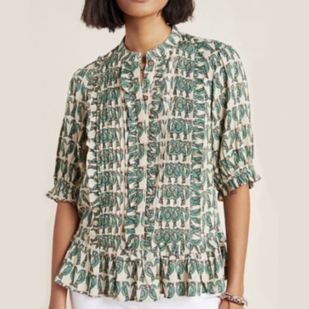 ANTHROPOLOGIE MAEVE Birdie Ruffled Button-down Blouse 12